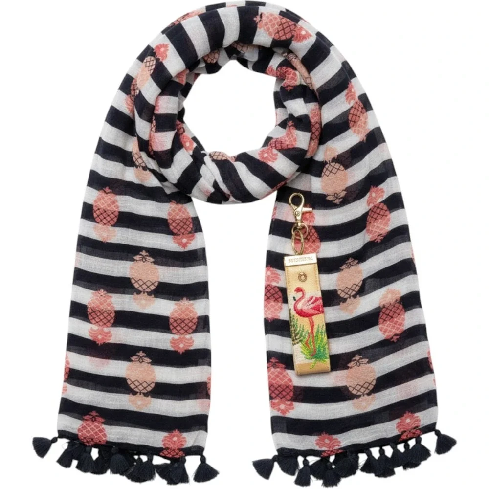 Spartina 449 Daufuskie Island Pineapples Stripes Scarf Flamingo‎ Key Chain